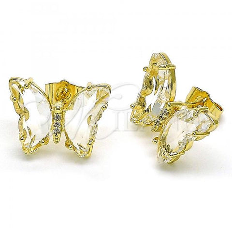 Oro Laminado Stud Earring, Gold Filled Style Butterfly Design, with Light Silk Crystal and White Micro Pave, Polished, Golden Finish, 02.341.0055.7