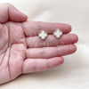 Oro Laminado Stud Earring, Gold Filled Style Four-leaf Clover Design, with Ivory Mother of Pearl and White Micro Pave, Polished, Golden Finish, 02.283.0245