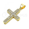 Oro Laminado Religious Pendant, Gold Filled Style Cross Design, with White Micro Pave, Polished, Golden Finish, 05.342.0047