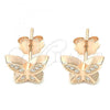 Sterling Silver Stud Earring, Butterfly Design, with White Micro Pave, Polished, Rose Gold Finish, 02.336.0160.1