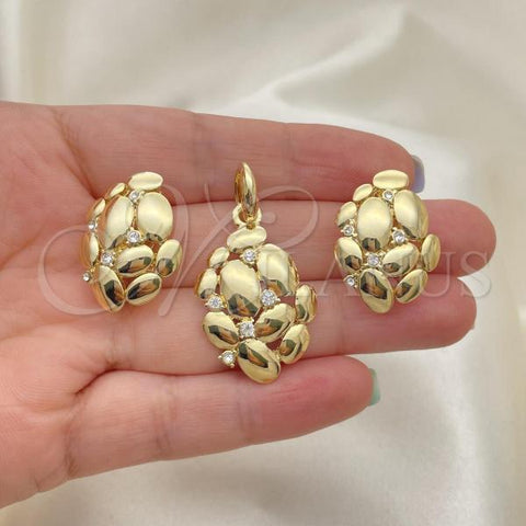 Oro Laminado Earring and Pendant Adult Set, Gold Filled Style Grape Design, with White Cubic Zirconia, Polished, Golden Finish, 10.59.0222