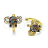 Oro Laminado Earcuff Earring, Gold Filled Style Elephant Design, with Multicolor Micro Pave, Polished, Golden Finish, 02.210.0685.1