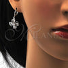 Rhodium Plated Dangle Earring, Flower and Teardrop Design, with White Cubic Zirconia, Polished, Rhodium Finish, 02.217.0054.2