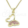 Oro Laminado Pendant Necklace, Gold Filled Style Butterfly Design, with Ruby Micro Pave, Polished, Golden Finish, 04.156.0053.2.20