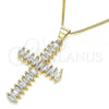 Oro Laminado Pendant Necklace, Gold Filled Style Cross Design, with White Cubic Zirconia, Polished, Golden Finish, 04.284.0028.18