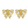 Oro Laminado Stud Earring, Gold Filled Style Butterfly Design, with White Cubic Zirconia, Polished, Golden Finish, 02.387.0028
