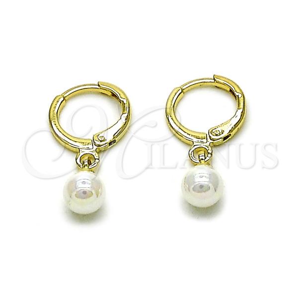 Oro Laminado Dangle Earring, Gold Filled Style Ball Design, with Ivory Mother of Pearl, Polished, Golden Finish, 02.213.0771