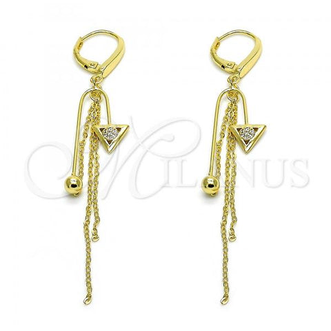 Sterling Silver Long Earring, with White Micro Pave, Polished, Golden Finish, 02.186.0173