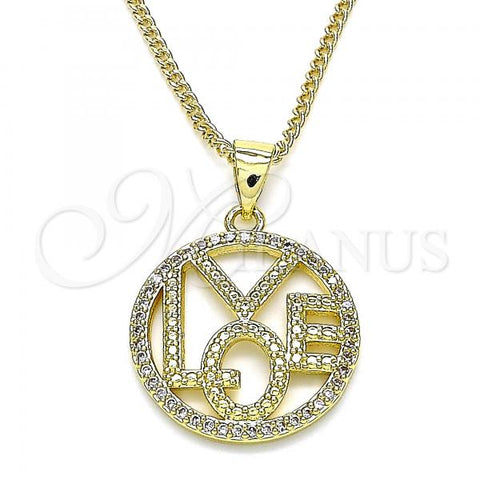 Oro Laminado Pendant Necklace, Gold Filled Style Love Design, with White Micro Pave, Polished, Golden Finish, 04.156.0407.20