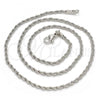 Rhodium Plated Basic Necklace, Rope Design, Polished, Rhodium Finish, 04.64.0001.1.16