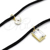 Oro Laminado Fancy Necklace, Gold Filled Style Choker and Ball Design, with White Crystal and Ivory Pearl, Polished, Golden Finish, 04.215.0020.3.13