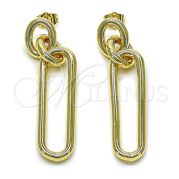 Oro Laminado Long Earring, Gold Filled Style Polished, Golden Finish, 02.385.0066