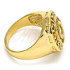Oro Laminado Multi Stone Ring, Gold Filled Style Greek Key Design, with White Crystal and White Cubic Zirconia, Polished, Golden Finish, 01.160.0002.10 (Size 10)