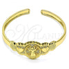 Oro Laminado Individual Bangle, Gold Filled Style Divino Niño and Heart Design, Diamond Cutting Finish, Golden Finish, 07.253.0025