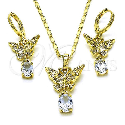 Oro Laminado Earring and Pendant Adult Set, Gold Filled Style Butterfly Design, with White Micro Pave and White Cubic Zirconia, Polished, Golden Finish, 10.196.0099