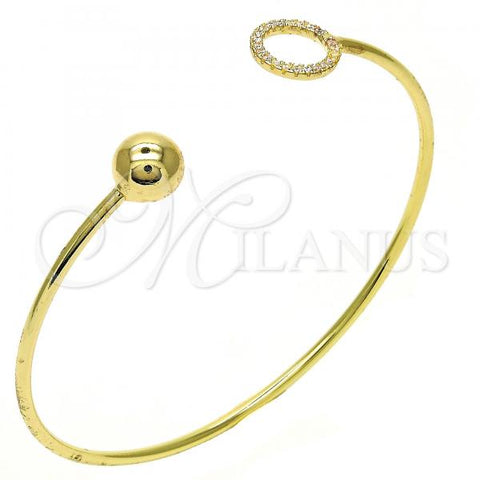 Oro Laminado Individual Bangle, Gold Filled Style Ball Design, with White Crystal, Polished, Golden Finish, 07.204.0004 (02 MM Thickness, One size fits all)