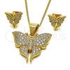 Oro Laminado Earring and Pendant Adult Set, Gold Filled Style Butterfly Design, with White Micro Pave, Polished, Golden Finish, 10.342.0066