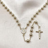 Oro Laminado Medium Rosary, Gold Filled Style Guadalupe and Crucifix Design, with White Cubic Zirconia, Polished, Golden Finish, 09.213.0039.24