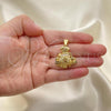 Oro Laminado Fancy Pendant, Gold Filled Style Money Sign Design, with White Micro Pave and White Cubic Zirconia, Polished, Golden Finish, 05.342.0144