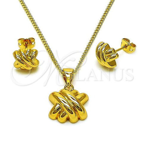 Oro Laminado Earring and Pendant Adult Set, Gold Filled Style Love Knot Design, Polished, Golden Finish, 10.342.0190