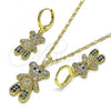 Oro Laminado Earring and Pendant Adult Set, Gold Filled Style Teddy Bear Design, with Multicolor Micro Pave, Polished, Golden Finish, 10.196.0062.1
