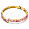 Oro Laminado Individual Bangle, Gold Filled Style Flower Design, Pink Enamel Finish, Golden Finish, 07.246.0006.1.05 (06 MM Thickness, Size 5 - 2.50 Diameter)
