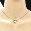 Oro Laminado Pendant Necklace, Gold Filled Style Heart Design, with White Cubic Zirconia, Polished, Golden Finish, 04.156.0384.20