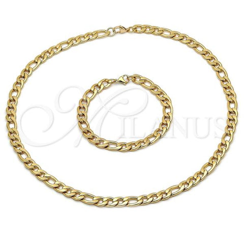 Stainless Steel Necklace and Bracelet, Figaro Design, Polished, Golden Finish, 06.116.0029.1