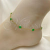 Oro Laminado Basic Anklet, Gold Filled Style Paperclip Design, with Green Crystal, Polished, Golden Finish, 03.02.0090.10