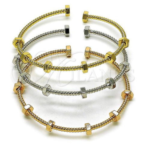 Oro Laminado Trio Bangle, Gold Filled Style Diamond Cutting Finish, Tricolor, 07.282.0021