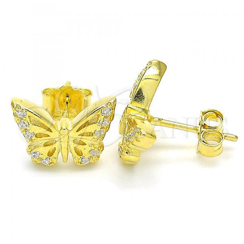 Sterling Silver Stud Earring, Butterfly Design, with White Cubic Zirconia, Polished, Golden Finish, 02.336.0141.2