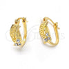 Oro Laminado Huggie Hoop, Gold Filled Style with White Crystal, Matte Finish, Golden Finish, 02.164.0043