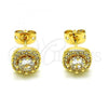 Oro Laminado Stud Earring, Gold Filled Style Cluster Design, with White Cubic Zirconia and White Micro Pave, Polished, Golden Finish, 02.342.0107.1