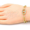 Oro Laminado Fancy Bracelet, Gold Filled Style Paperclip Design, with White Micro Pave, Polished, Golden Finish, 03.341.0081.08
