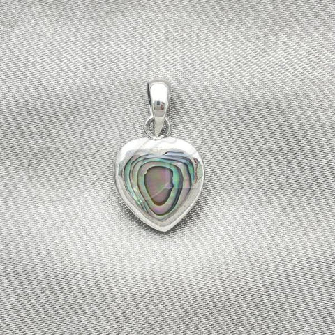 Sterling Silver Fancy Pendant, Heart Design, with Volcano Opal, Polished, Silver Finish, 05.410.0007.1