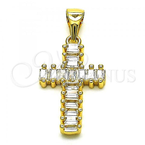 Oro Laminado Religious Pendant, Gold Filled Style Cross Design, with White Cubic Zirconia, Polished, Golden Finish, 05.342.0086