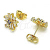 Oro Laminado Stud Earring, Gold Filled Style Flower Design, with Amethyst and White Cubic Zirconia, Polished, Golden Finish, 02.310.0027.2