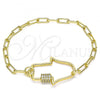 Oro Laminado Fancy Bracelet, Gold Filled Style Hand of God Design, with White Micro Pave, Polished, Golden Finish, 03.341.0076.07