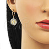 Oro Laminado Dangle Earring, Gold Filled Style Guadalupe Design, with White Micro Pave, Polished, Golden Finish, 02.253.0065