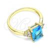 Oro Laminado Multi Stone Ring, Gold Filled Style with Blue Topaz and White Cubic Zirconia, Polished, Golden Finish, 01.210.0119.4.07