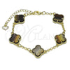 Oro Laminado Fancy Bracelet, Gold Filled Style Four-leaf Clover and Rolo Design, with Black Mother of Pearl, Polished, Golden Finish, 03.414.0001.6.07