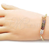 Oro Laminado Fancy Bracelet, Gold Filled Style Four-leaf Clover and Filigree Design, with Multicolor Cubic Zirconia and White Crystal, Polished, Golden Finish, 03.424.0007.07