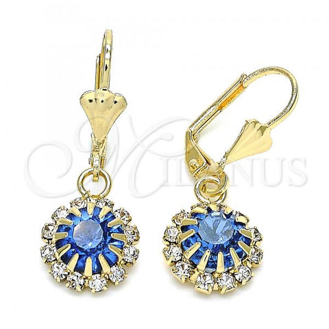 Oro Laminado Dangle Earring, Gold Filled Style with Light Sapphire and White Crystal, Polished, Golden Finish, 02.122.0113.3