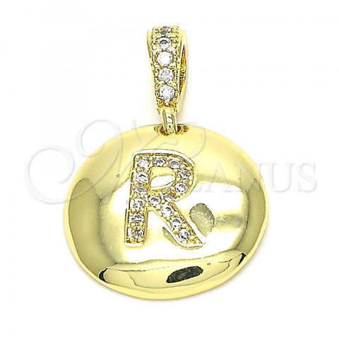 Oro Laminado Fancy Pendant, Gold Filled Style Initials Design, with White Cubic Zirconia, Polished, Golden Finish, 05.341.0018