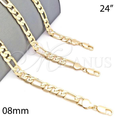Oro Laminado Basic Necklace, Gold Filled Style Pave Figaro Design, Polished, Golden Finish, 04.213.0186.24