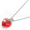 Rhodium Plated Pendant Necklace, Heart Design, with Padparadscha Swarovski Crystals and White Micro Pave, Polished, Rhodium Finish, 04.239.0018.3.16