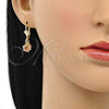 Oro Laminado Leverback Earring, Gold Filled Style with Champagne Crystal, Polished, Golden Finish, 02.122.0112