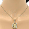Oro Laminado Religious Pendant, Gold Filled Style Guadalupe Design, with White Cubic Zirconia, Polished, Golden Finish, 05.120.0016