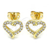 Oro Laminado Stud Earring, Gold Filled Style Heart Design, with White Micro Pave, Polished, Golden Finish, 02.342.0099