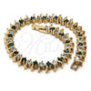 Oro Laminado Tennis Bracelet, Gold Filled Style with Green and White Cubic Zirconia, Polished, Golden Finish, 03.217.0002.8.08